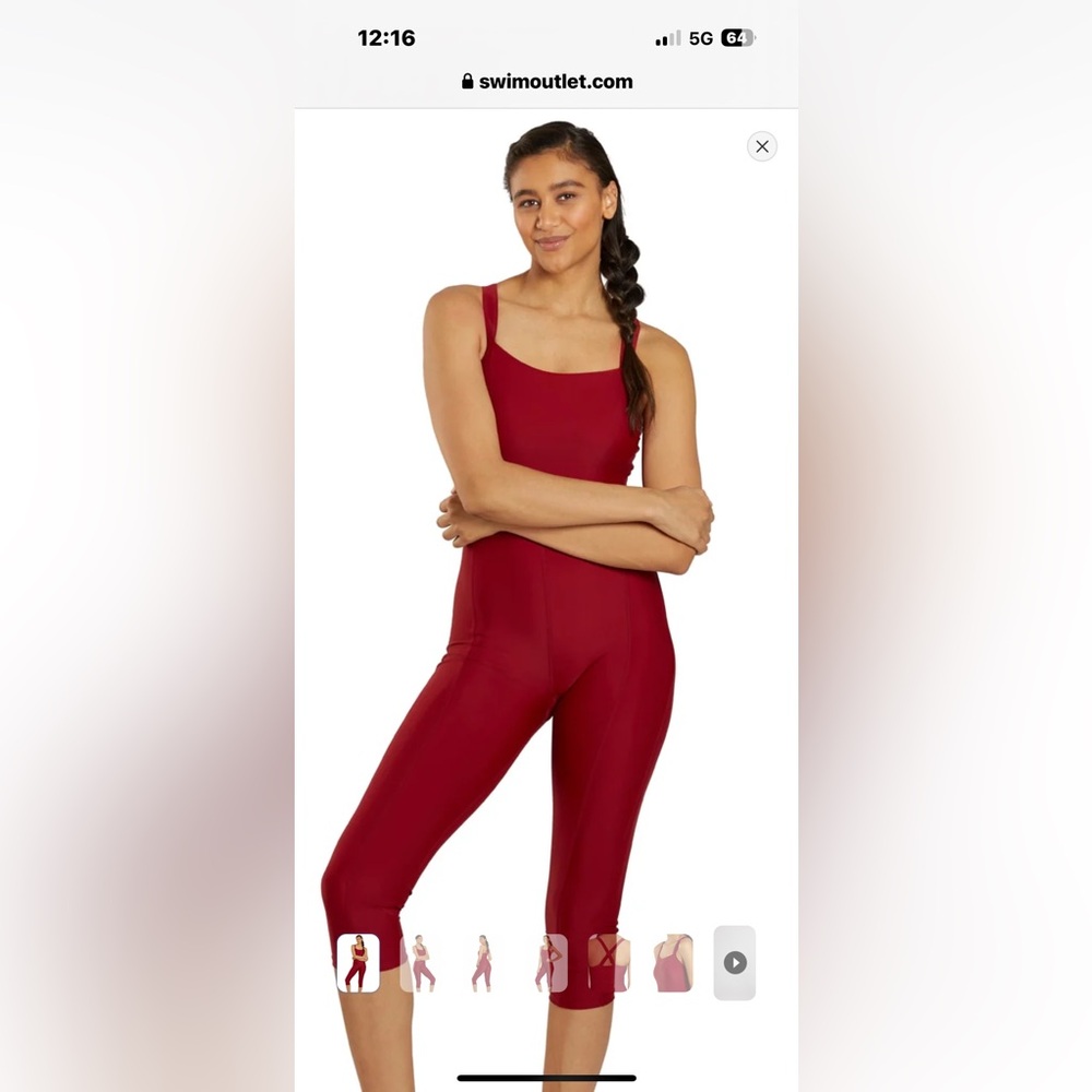 NWT XL Sporti One Piece Cropped Swim Unitard..Nutmeg/Dark Maroon